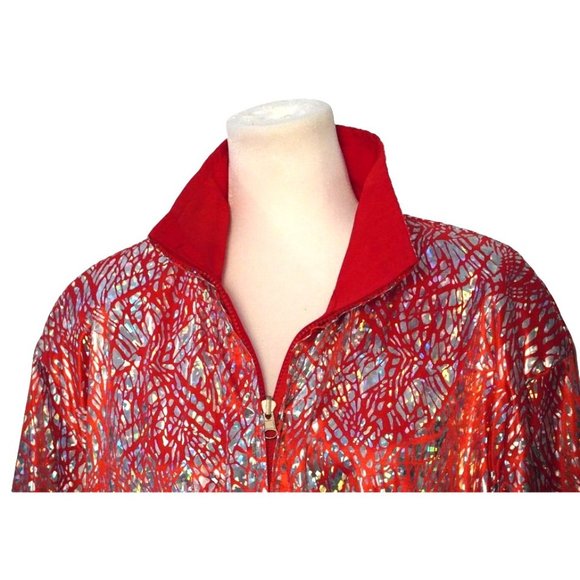 Y2K Holographic Bomber Jacket, Reversible Red Jacket, Silver Hologram 90s Unisex - Picture 3 of 10